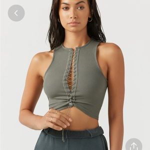 NWT Joah brown lace up crop tank